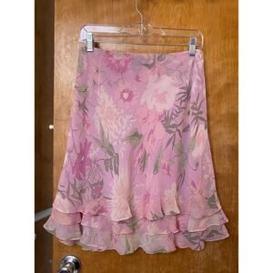 Vintage Y2K Does 30s Ralph Lauren Pink Silk Bias Cut Skirt Tiered Ruffle Size 8